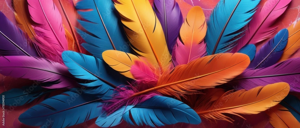 colorful feathers on swirling marble background colorful feathers on swirling marble background