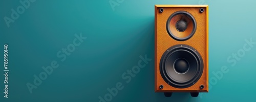orange speaker with a contrasting deep teal backdrop highlights modern sound technology and design.