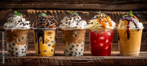 Refreshing oolong tea varieties  iced bubble tea, milk tea with tapioca pearls, and bubble tea combo