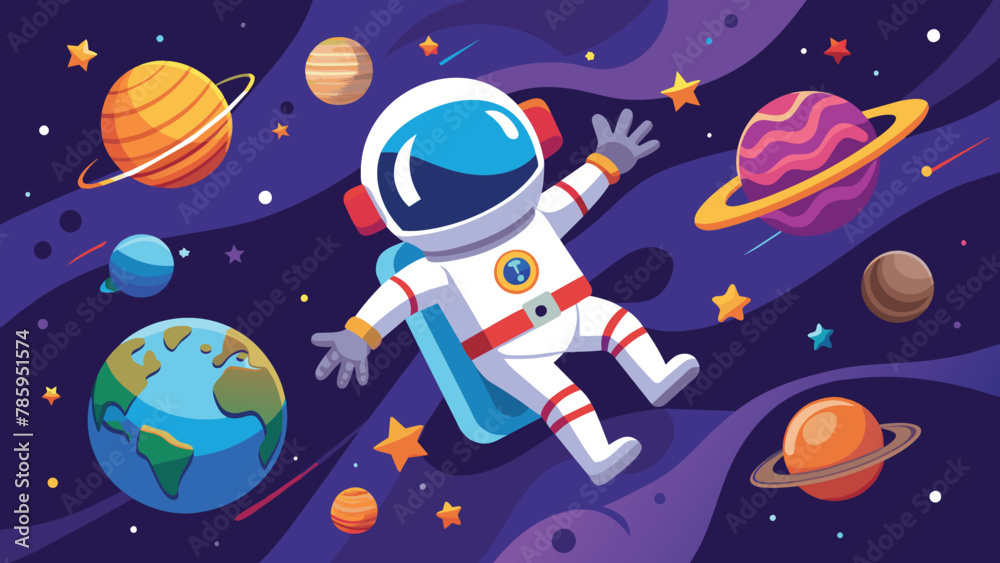 Astronaut floating in space with planets vector cartoon illustration. Astronaut floating in space with planets vector cartoon illustration.
