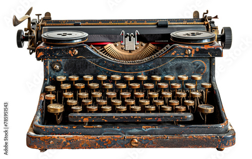 Antique rusty typewriter isolated on transparent background