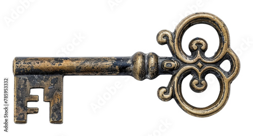 Vintage ornate key with intricate design isolated on transparent background