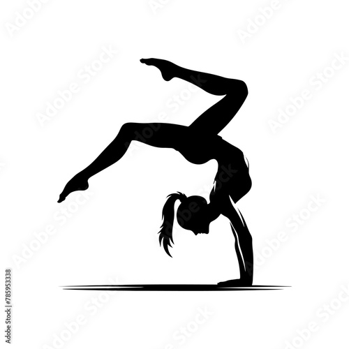Gravity Defiance: Black Vector Silhouette of a Person Performing a Handstand, Exuding Balance and Strength-  Handstand person vector stock.