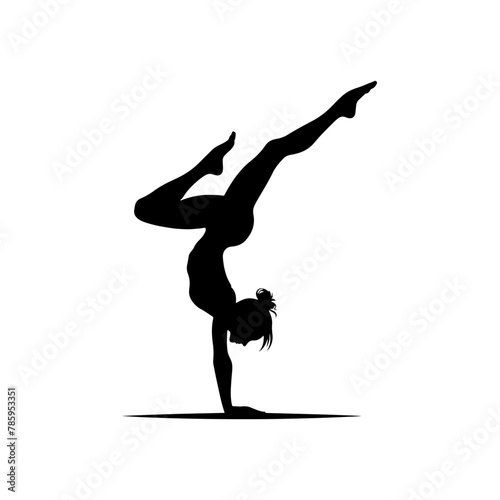 Gravity Defiance: Black Vector Silhouette of a Person Performing a Handstand, Exuding Balance and Strength-  Handstand person vector stock.