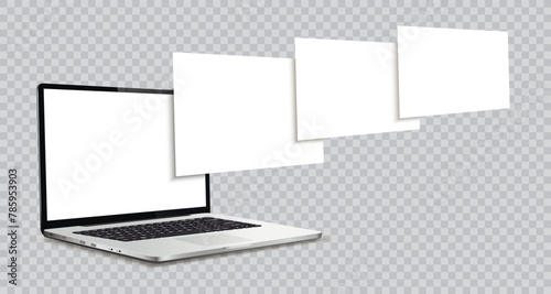 Laptop with blank wireframing pages isolated on transparent background
