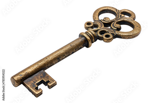 Vintage ornate key with intricate design isolated on transparent background