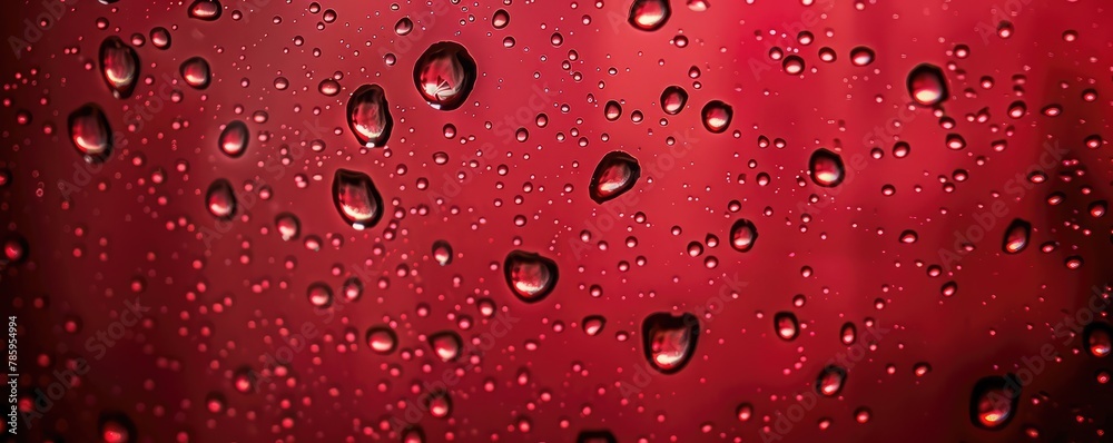 red surface with water droplets, reflecting light, banner, copy space for text. red surface with water droplets, reflecting light, banner, copy space for text.