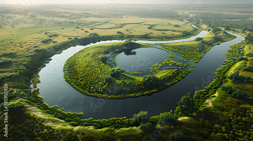 Detailed Visual Representation of Oxbow Lake Formation through Stages in a River's Course