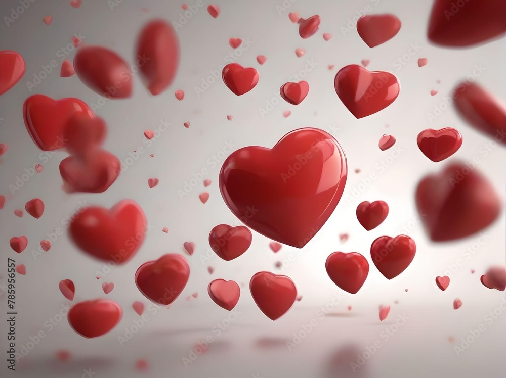 Bokeh Red Heart Shape Mockups Floating Isolated on Grey Background Illustration Concept