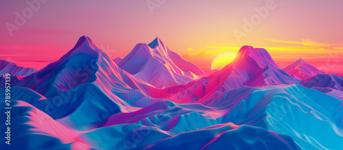 Sunset scene mountain range with colorful art 3d concept nature background © Menganga