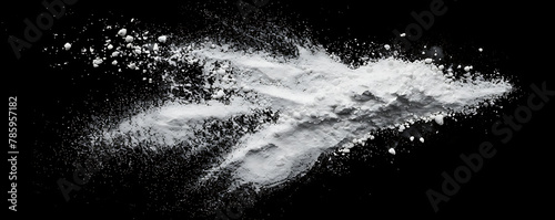  White powder isolated on black background. generative ai