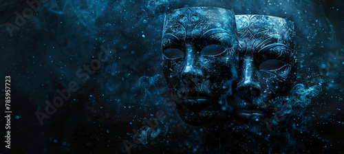 Theater masks drama and comedy on a dark background © Kateryna Kordubailo
