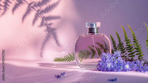 Elegant Purple Perfume Bottle and Flowers