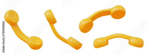 3d set of handset icon yellow colors with different angles.  Cartoon minimal style. Stock vector illustration on isolated background.