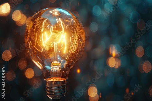 Vintage light bulb glowing in dark room Creative and Inspiration concept