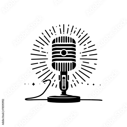 Vintage Vibes: Black Vector Silhouette of a Retro Microphone, Nostalgic Symbol of Classic Sound- Retro microphone black vector stock.