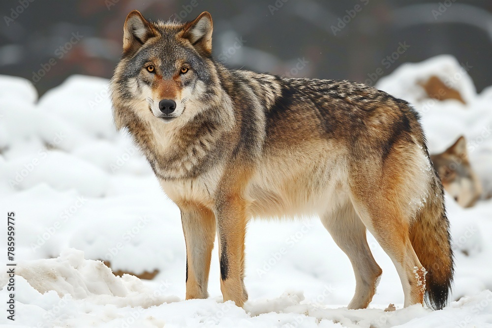 Grey wolf (Canis lupus) in the snowy forest