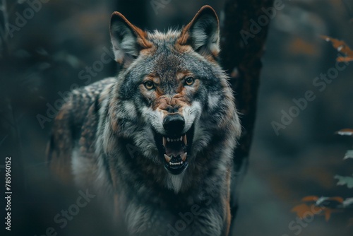 Wild wolf in the forest, Portrait of wild wolf in the forest