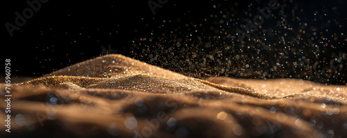 Sand scattered isolated on black background texture. generative ai