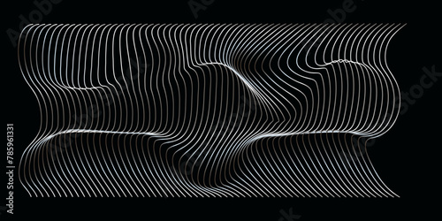 Vector wavy grey gradient lines pattern curve flowing dynamic isolated on black background for concept of technology  ocean  cover  banner  digital  communication  science  music.