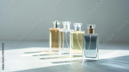 Elegant Perfume Bottles on Reflective Surface photo