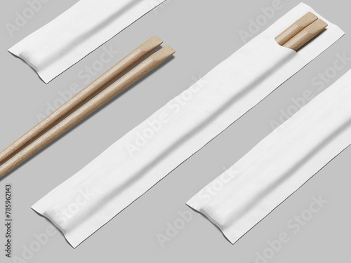 Tableau sur toile White Blank Packaging Mockup for Chopstick on Grey Background