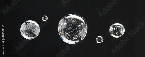 Set foam soap bubble isolated on black background top view. generative ai