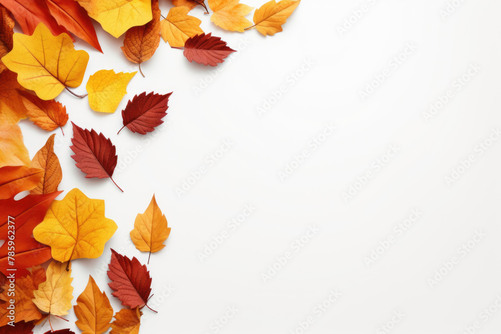Autumn Leaves Frame on White Background