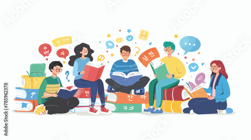 People learning Korean language vector illustration