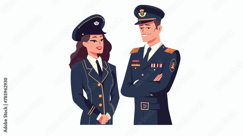 Pilot and stewardess in uniform isolated. Vector illustration