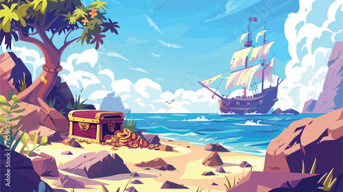Pirate island landscape illustration Cartoon