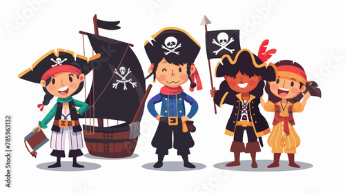 Pirate kids rascals girls and boys in hats and bandan photo