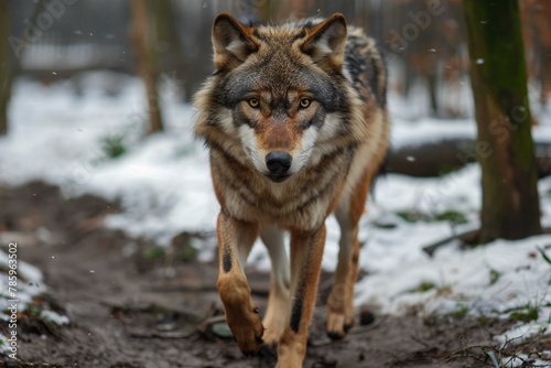 Grey wolf  Canis lupus  in winter forest