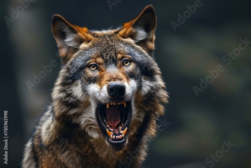 Portrait of a wolf with open mouth, Close-up