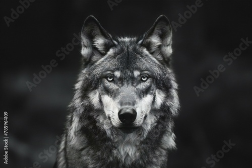 Portrait of a gray wolf   Black and white photo   Beautiful animal