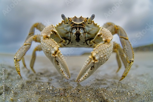 Crab on the beach   Selective focus on the head