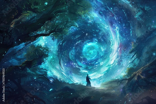 Fantasy landscape with Mystical portal in the universe