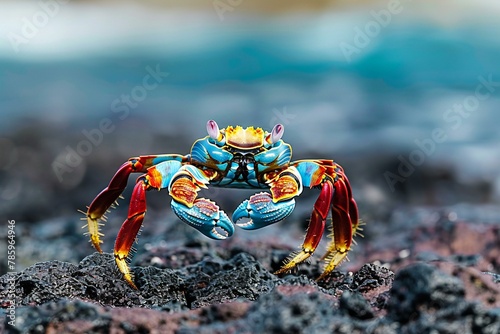 Sally Lightfoot crab on lava, Galapagos Islands, Ecuador photo