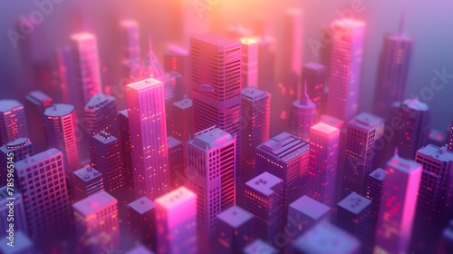 Cityscape with many tall buildings lined with isometric city concept.