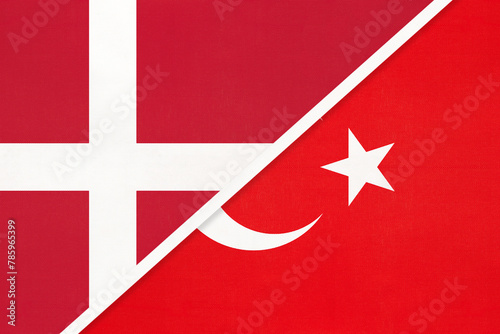 Denmark and Turkey, symbol of country. Danish vs Turkish national flags.