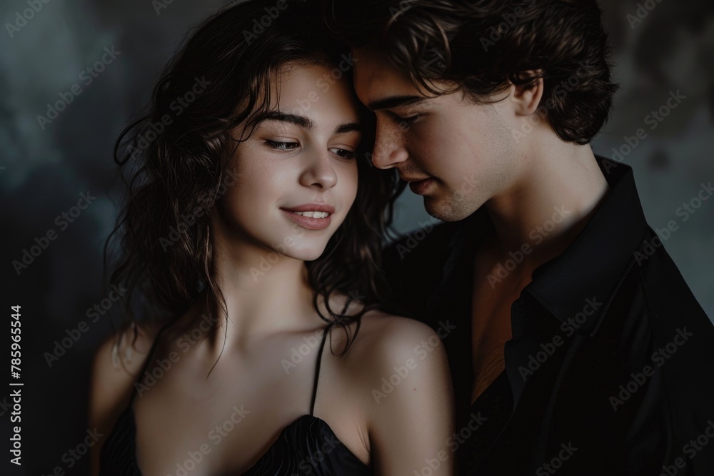 Elegant Couple in Stylish Evening Wear Sharing an Intimate Moment Elegant Couple in Stylish Evening Wear Sharing an Intimate Moment