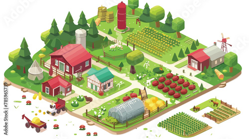 Rural farm 3d isometric template concept with mill ga