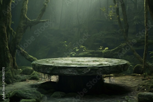 Empty stone table in the rainforest at Doi Inthanon National Park, Chiang Mai, Thailand photo
