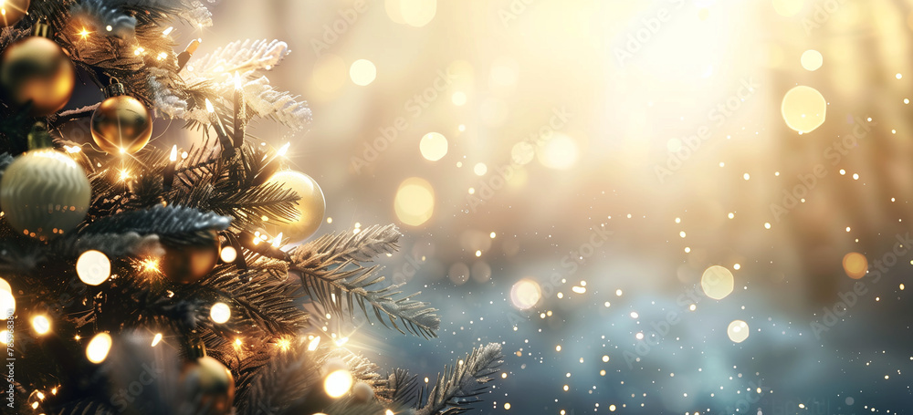 Christmas Tree With Baubles And Blurred Shiny Lights Christmas Tree With Baubles And Blurred Shiny Lights