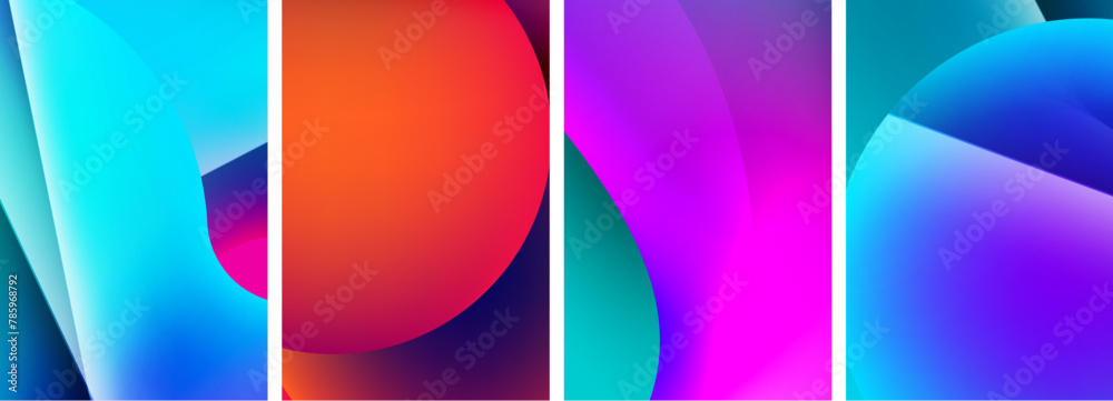 A vibrant collage featuring four different colored backgrounds with a rainbow of colors including Colorfulness, Purple, Violet, Pink, Magenta, Electric blue and various patterns A vibrant collage featuring four different colored backgrounds with a rainbow of colors including Colorfulness, Purple, Violet, Pink, Magenta, Electric blue and various patterns