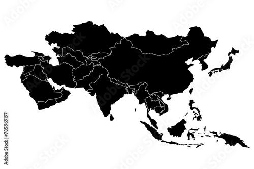 Map of Asia isolated on Transparent background.