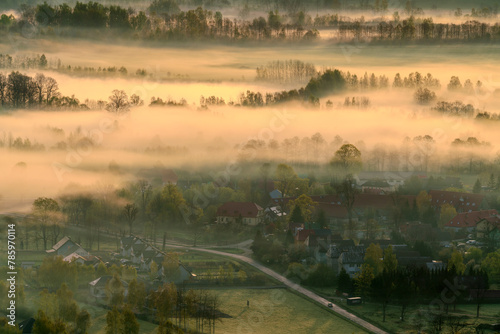 Misty landscape of a mountain valley.,Karkonosze,Poland