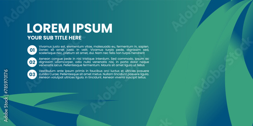 A blue and green geometric background with white text.