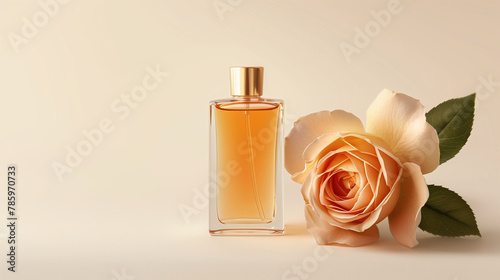 Orange perfume bottle and roses