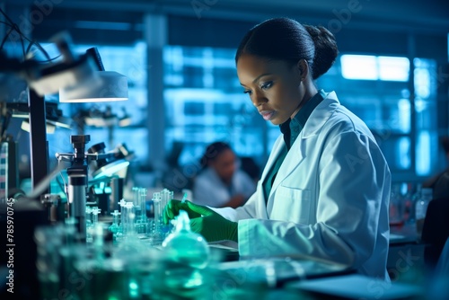  Female, 29, Nigerian infectious disease specialist, conducting research in a laboratory